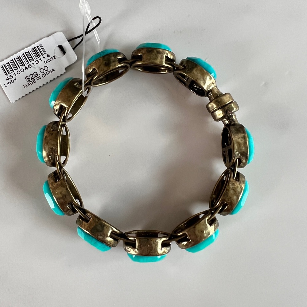 Express Turquoise and Gold Toned Gemstone Magnetic Bracelet - Picture 3 of 5